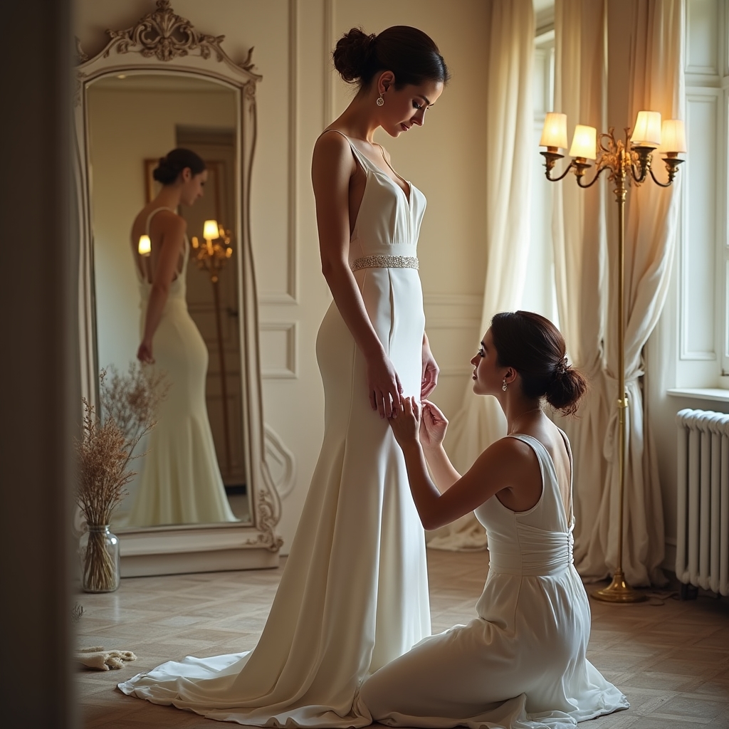 Adattamento di un abito da cerimonia bianco per una sposa