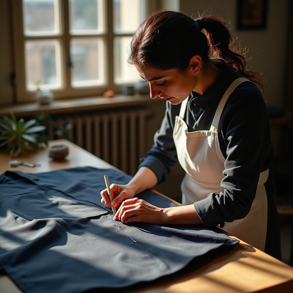Sarto che esegue modifiche su misura su un abito elegante
